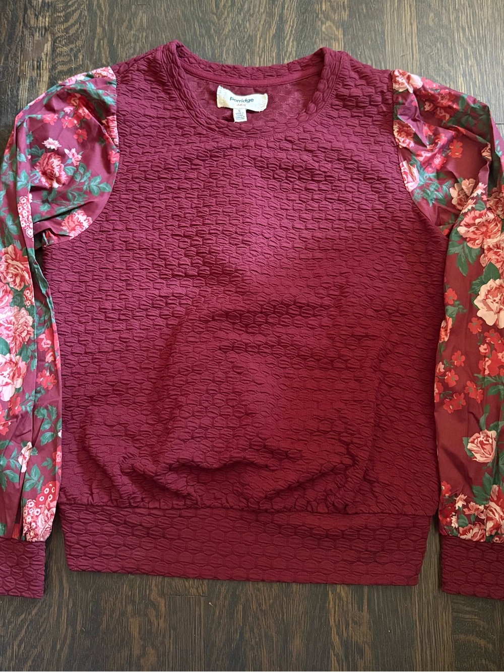 Avenue Magenta Textured Top with Floral Sleeves